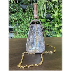 Suèi - Bag of Medium Size of Python & Crocodile Leather - Beige - Handmade in Italy - Luxury Exclusive Collection - Avvenice