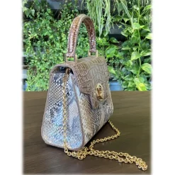 Suèi - Bag of Medium Size of Python & Crocodile Leather - Beige - Handmade in Italy - Luxury Exclusive Collection - Avvenice