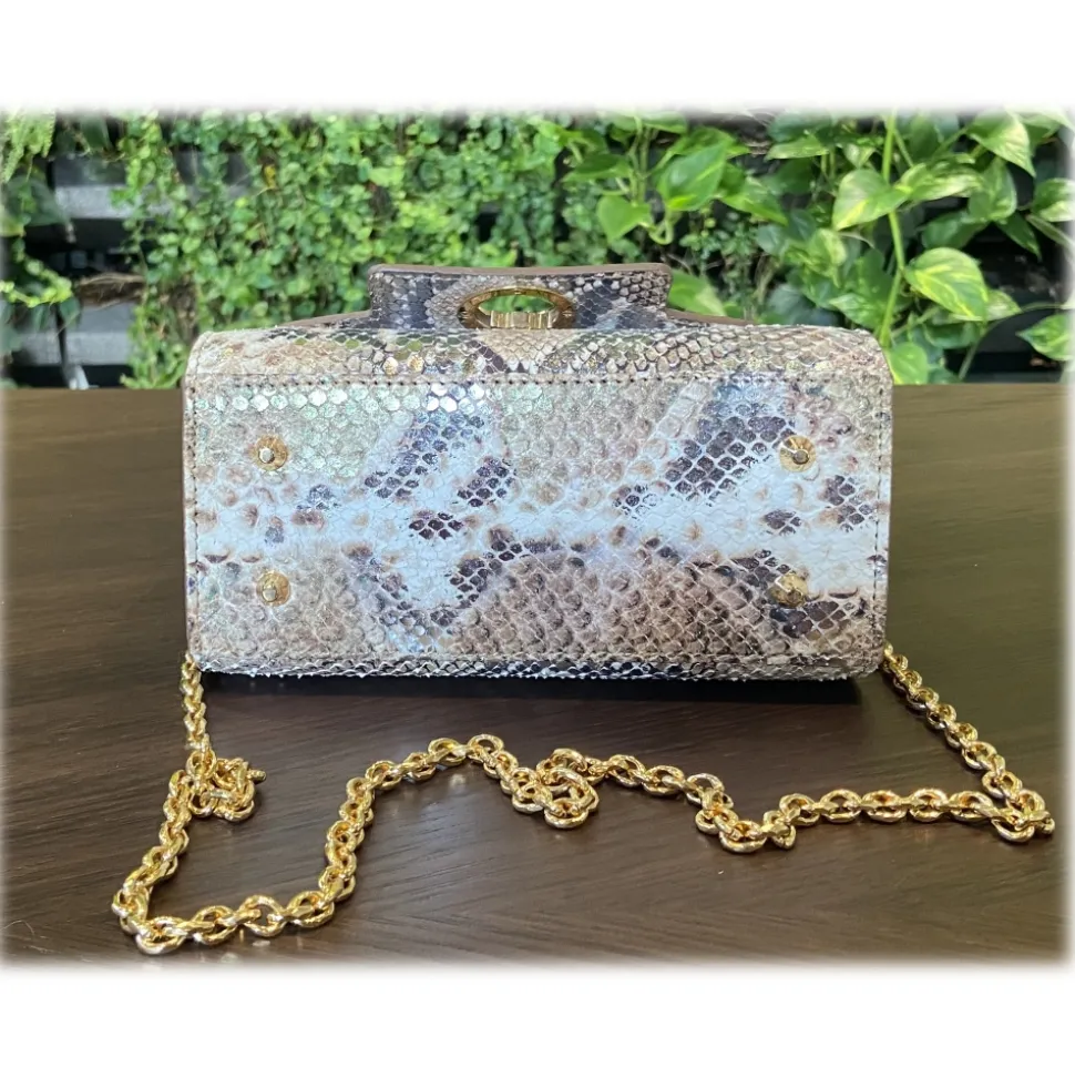 Suèi - Bag of Medium Size of Python & Crocodile Leather - Beige - Handmade in Italy - Luxury Exclusive Collection - Avvenice