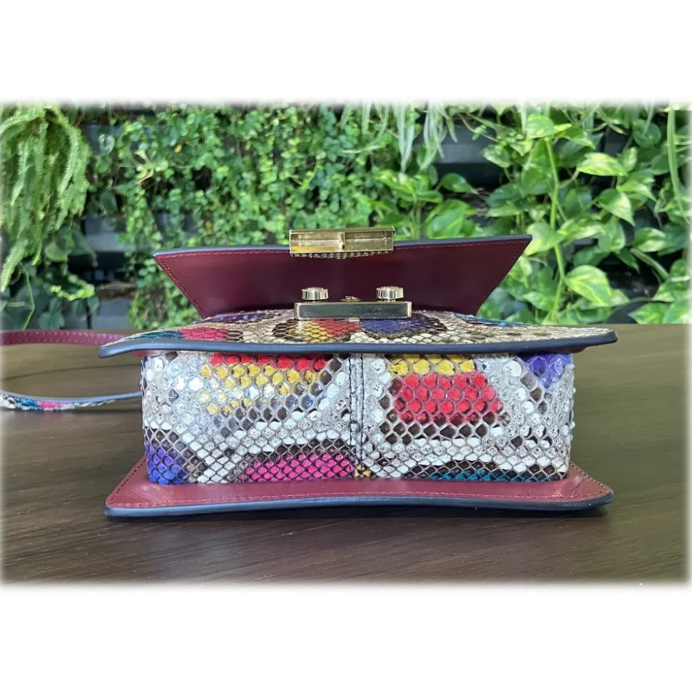 Suèi - Bag of Medium Size of Python Leather - Burgun - Handmade in Italy - Luxury Exclusive Collection - Avvenice