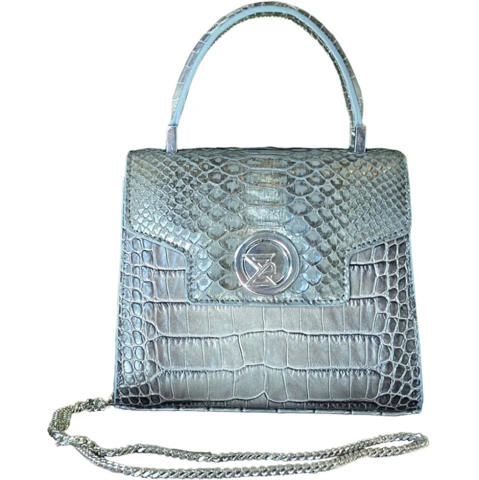 Suèi - Bag of Mini Size of Printed Crocodile Leather - Black - Handmade in Italy - Luxury Exclusive Collection - Avvenice
