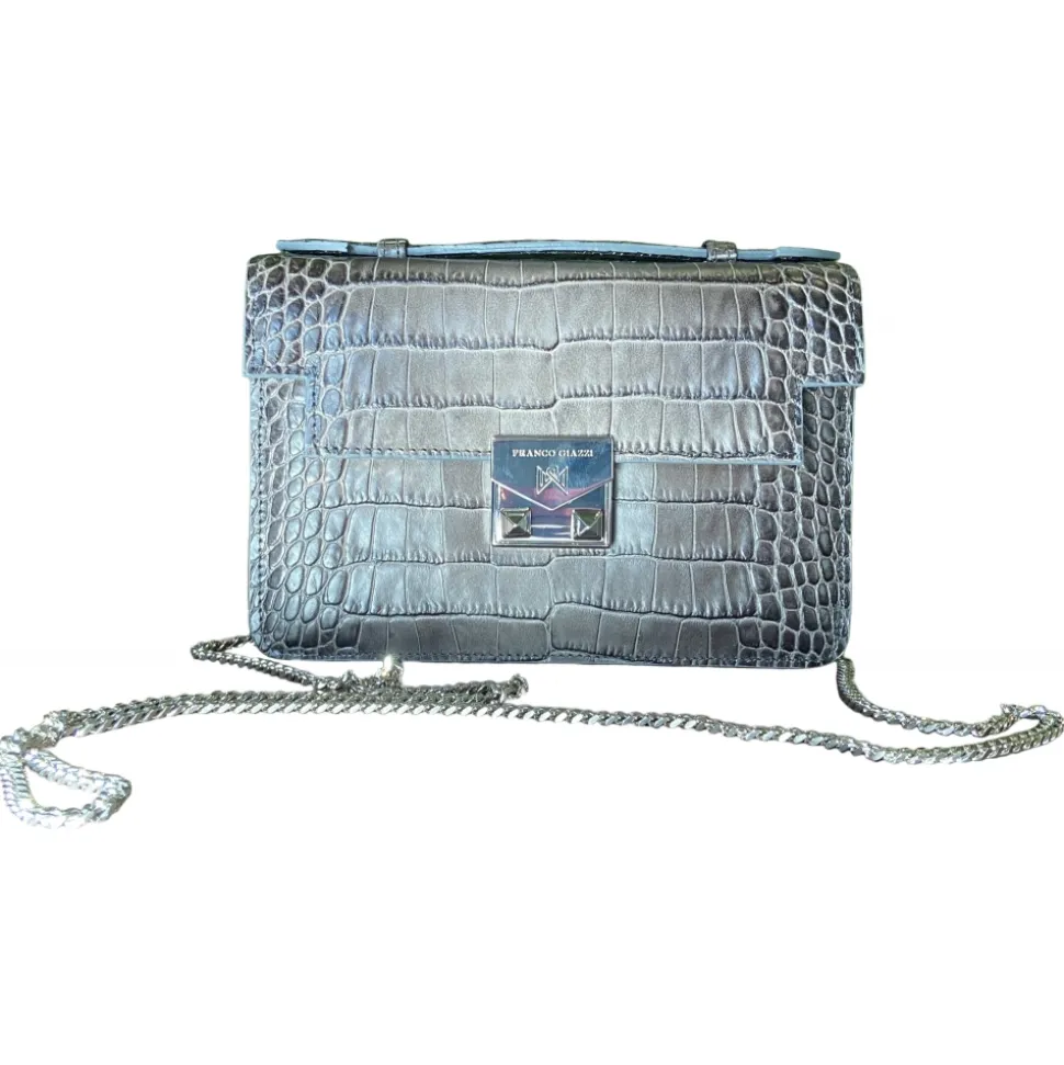 Suèi - Bag of Mini Size of Printed Crocodile Leather - Black - Handmade in Italy - Luxury Exclusive Collection - Avvenice