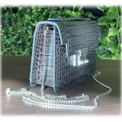 Suèi - Bag of Mini Size of Printed Crocodile Leather - Black - Handmade in Italy - Luxury Exclusive Collection - Avvenice