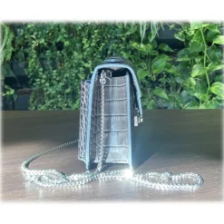 Suèi - Bag of Mini Size of Printed Crocodile Leather - Black - Handmade in Italy - Luxury Exclusive Collection - Avvenice