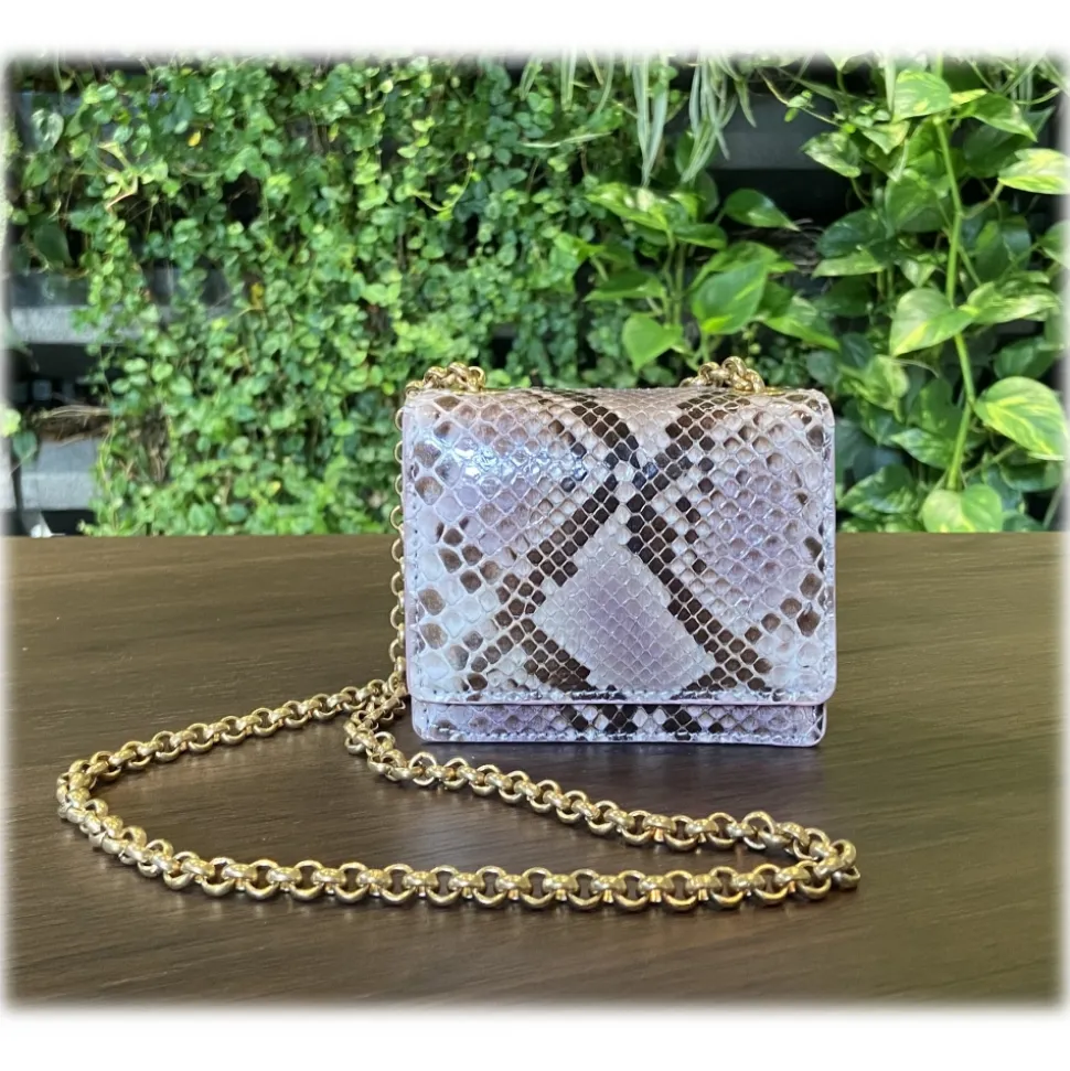 Suèi - Bag of Mini Size of Python Leather - Rose - Handmade in Italy - Luxury Exclusive Collection - Avvenice