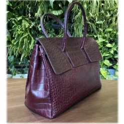 Suèi - Bag of Printed Crocodile Leather - Black - Handmade in Italy - Luxury Exclusive Collection - Avvenice