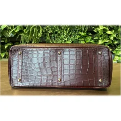 Suèi - Bag of Printed Crocodile Leather - Black - Handmade in Italy - Luxury Exclusive Collection - Avvenice