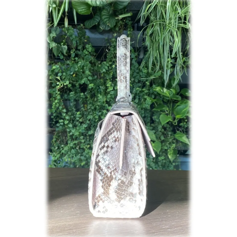 Suèi - Bag of Small Size of Python Leather - Rose - Handmade in Italy - Luxury Exclusive Collection - Avvenice