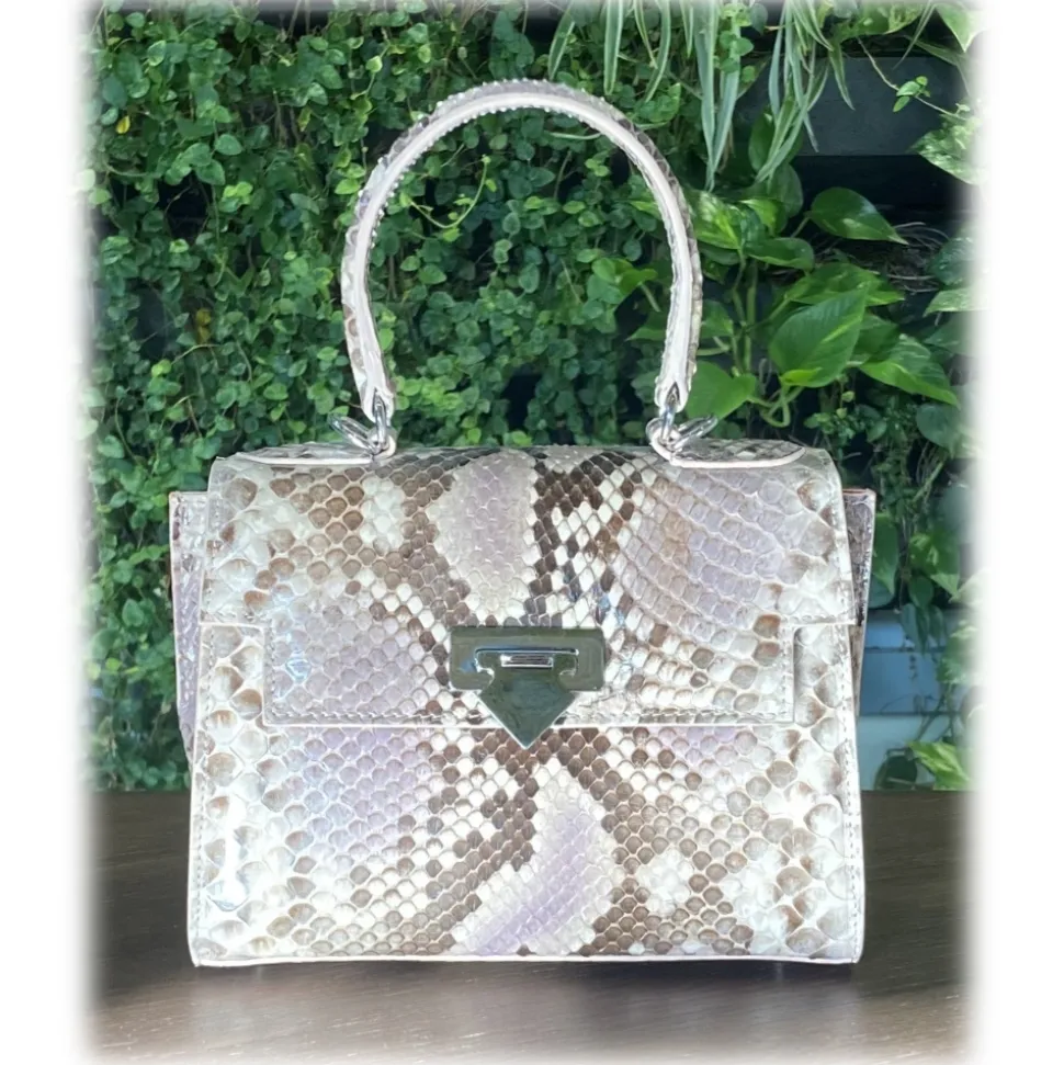 Suèi - Bag of Small Size of Python Leather - Rose - Handmade in Italy - Luxury Exclusive Collection - Avvenice
