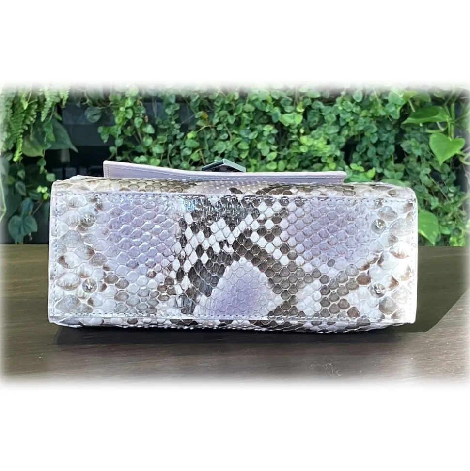 Suèi - Bag of Small Size of Python Leather - Rose - Handmade in Italy - Luxury Exclusive Collection - Avvenice