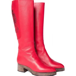 Suèi - Boots with Rhinestone Rooster - Red - Black - Handmade in Italy - Luxury Exclusive Collection - Avvenice