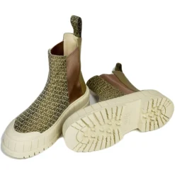 Suèi - Chelsea Boots of Branded Jacquard Colour Visone - Handmade in Italy - Luxury Exclusive Collection - Avvenice