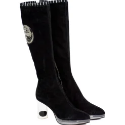 Suèi - High Black Boots With Transparent - Heels and Yin&Yang Motive - Handmade in Italy - Luxury Exclusive Collection - Avvenice