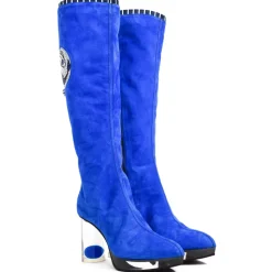 Suèi - High Bluette Boots with Transparent Heels and Yin&Yang Motive - Handmade in Italy - Luxury Exclusion Collection - Avvenice