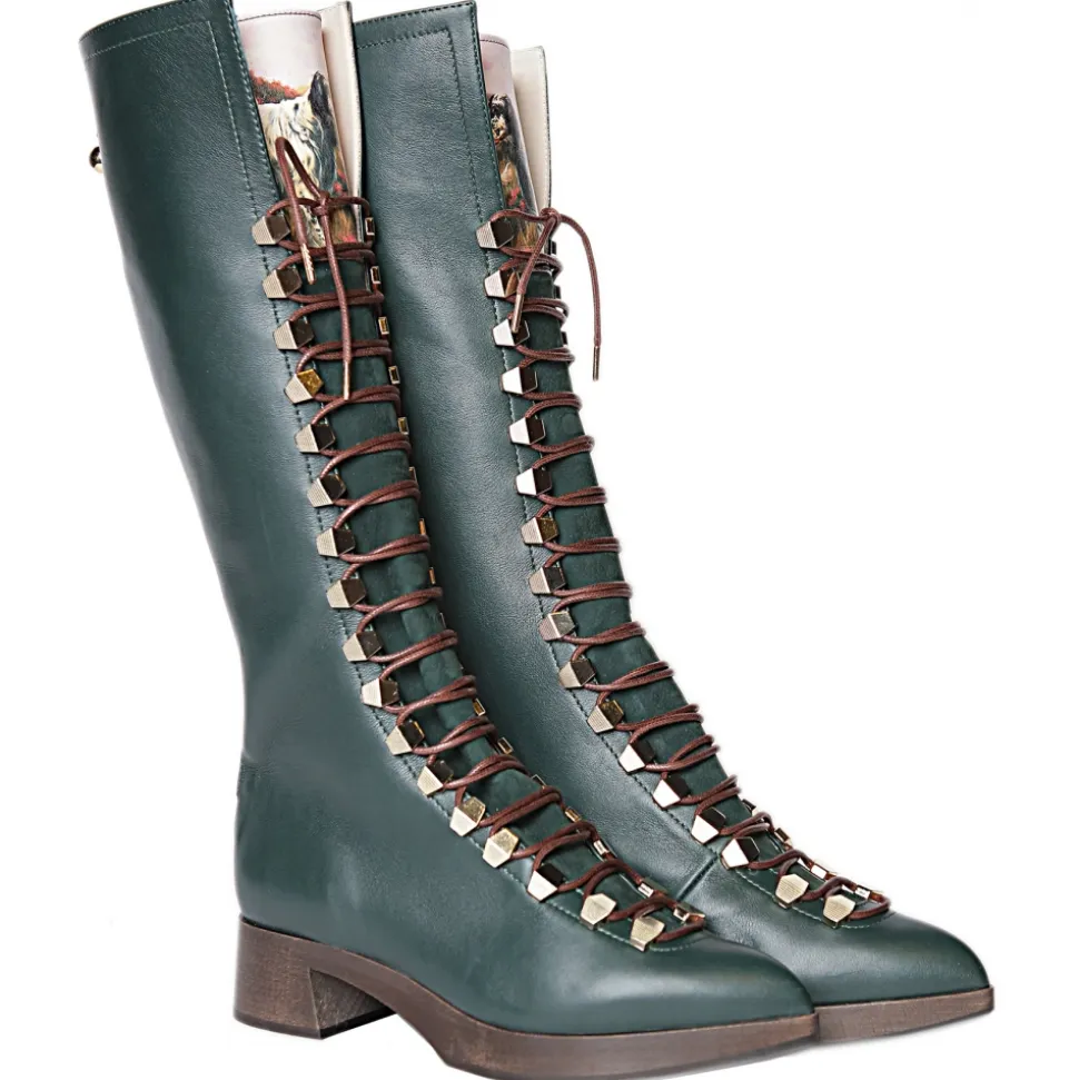Suèi - High Lace-Ups Boots with Setters Art Printing - Handmade in Italy - Luxury Exclusive Collection - Avvenice