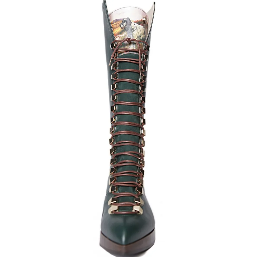 Suèi - High Lace-Ups Boots with Setters Art Printing - Handmade in Italy - Luxury Exclusive Collection - Avvenice