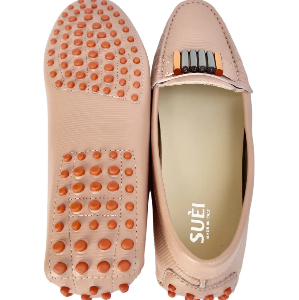 Suèi - Moccasins Colour Blush with Bullets - Handmade in Italy - Luxury Exclusive Collection - Avvenice