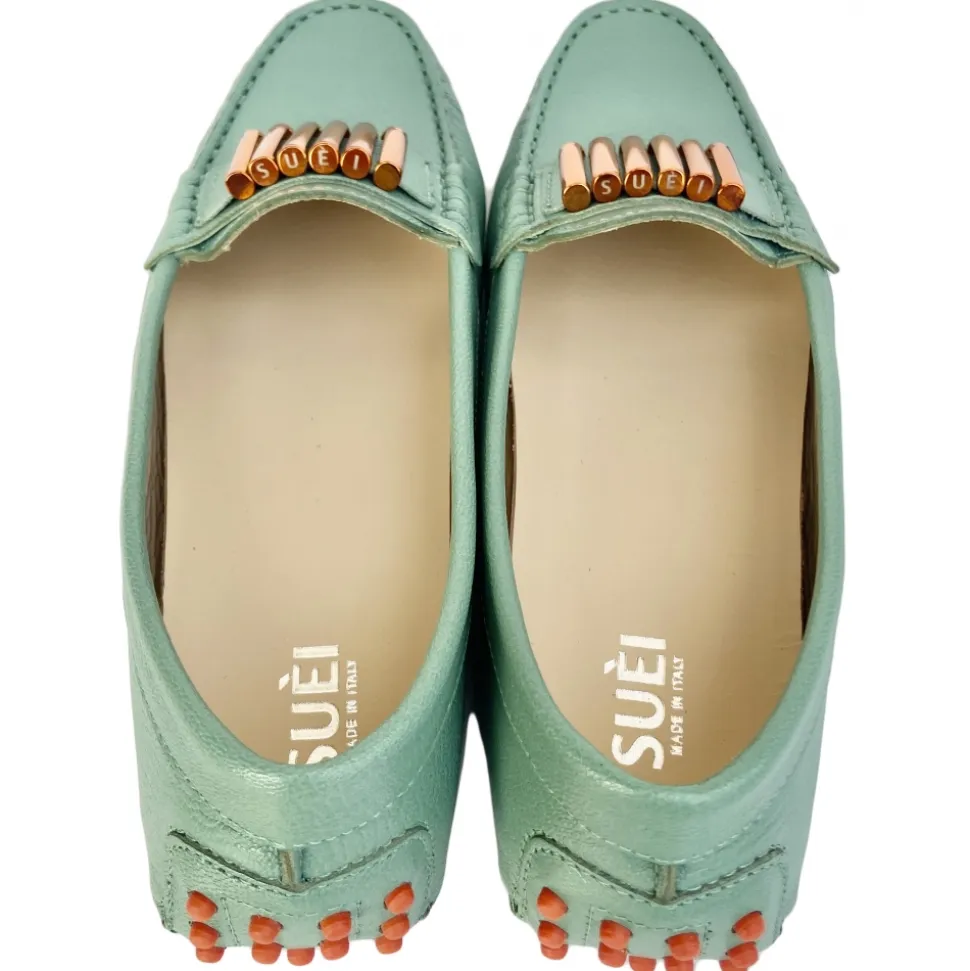 Suèi - Moccasins Colour Tiffany With Bullets - Handmade in Italy - Luxury Exclusive Collection - Avvenice