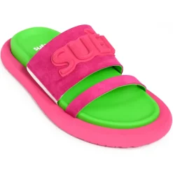 Suèi - Slippers of Suede Fuxia and Green - Handmade in Italy - Luxury Exclusive Collection - Avvenice
