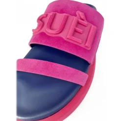 Suèi - Slippers of Suede Fuxia and Blue With Patch Suèi - Handmade in Italy - Luxury Exclusive Collection - Avvenice
