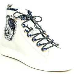 Suèi - Sneakers with Blue Stone Eyelets and Yin&Yang Motive - Handmade in Italy - Luxury Exclusive Collection - Avvenice