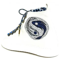 Suèi - Sneakers with Blue Stone Eyelets and Yin&Yang Motive - Handmade in Italy - Luxury Exclusive Collection - Avvenice
