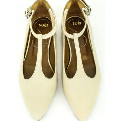 Suèi - T-bar Ballerina of Beige Calf - Handmade in Italy - Luxury Exclusive Collection - Avvenice