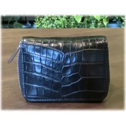 Suèi - Wallet - Zipped Card Holder of Crocodile Leather - Black - Handmade in Italy - Luxury Exclusive Collection - Avvenice