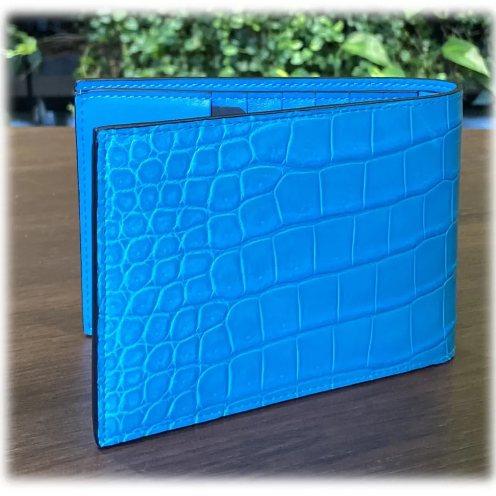 Suèi - Wallet of Crocodile Leather - Light Blue - Handmade in Italy - Luxury Exclusive Collection - Avvenice