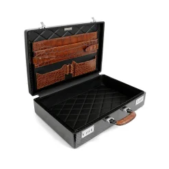 TecknoMonster - Amaya L - Business Case - Briefcase in Carbon Fiber and Leather Crocodile - Brown - Luxury Collection - Avvenice
