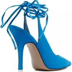 The Attico - Turquoise Fabric and Leather Ankle Tied Pumps - The Attico Exclusive Luxury Collection - Avvenice