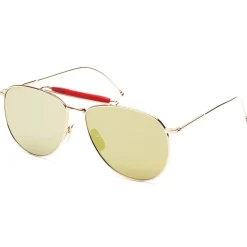 Thom Browne - Gold Aviators with Mirrored Lens Sunglasses - Thom Browne Eyewear - Avvenice