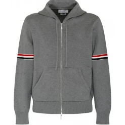 Thom Browne - Grey Striped Zip Up Hoodie - Thom Browne Exclusive Luxury Collection - Avvenice