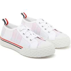 Thom Browne - Light Pink Canvas Collegiate Low Top Trainers - Thom Browne Exclusive Luxury Collection - Avvenice