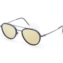 Thom Browne - Matte Navy & Dark Brown Sunglasses - Thom Browne Eyewear - Avvenice
