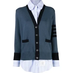 Thom Browne - Milano Stitch Oxford Shirt V Neck Cardigan - Thom Browne Exclusive Luxury Collection - Avvenice