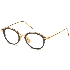 Thom Browne - Round Black & Yellow Gold Optical Glasses - Thom Browne Eyewear - Avvenice
