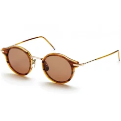 Thom Browne - Round Walnut & 12K Gold Sunglasses - Thom Browne Eyewear - Avvenice