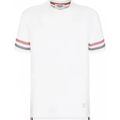 Thom Browne - White Cotton Tri Colour Striped Knit T-Shirt - Thom Browne Exclusive Luxury Collection - Avvenice