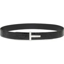 Tom Ford - Black Crocodile Effect Belt - Tom Ford Exclusive Luxury Collection - Avvenice
