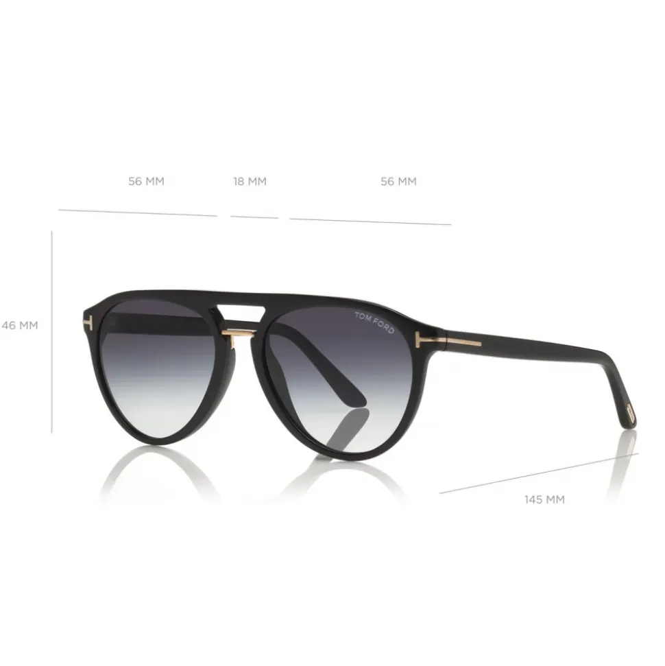 Tom Ford - Burton Sunglasses - Soft Squared Acetate Sunglasses - Black - FT0697 - Sunglasses - Tom Ford Eyewear - Avvenice