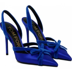 Tom Ford - Electric Blue Satin and Velvet Bow Slingback - Tom Ford Exclusive Luxury Collection - Avvenice