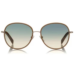Tom Ford - Georgia Sunglasses - Round Metal Sunglasses - Blonde Leather Wrap - FT0498L - Sunglasses - Tom Ford Eyewear - Avvenice