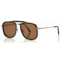 Tom Ford - Huck Sunglasses - Navigator Style Sunglasses - Shiny Black Brown - FT0665 - Sunglasses - Tom Ford Eyewear - Avvenice