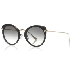 Tom Ford - Jess Sunglasses - Round Metal and Acetate Sunglasses - Black - FT0683 - Sunglasses - Tom Ford Eyewear - Avvenice