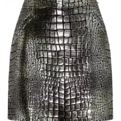 Tom Ford - Silver Tone Croc Effect Leather Mini Skirt - Tom Ford Exclusive Luxury Collection - Avvenice