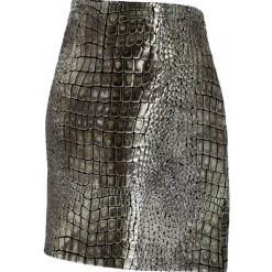 Tom Ford - Silver Tone Croc Effect Leather Mini Skirt - Tom Ford Exclusive Luxury Collection - Avvenice
