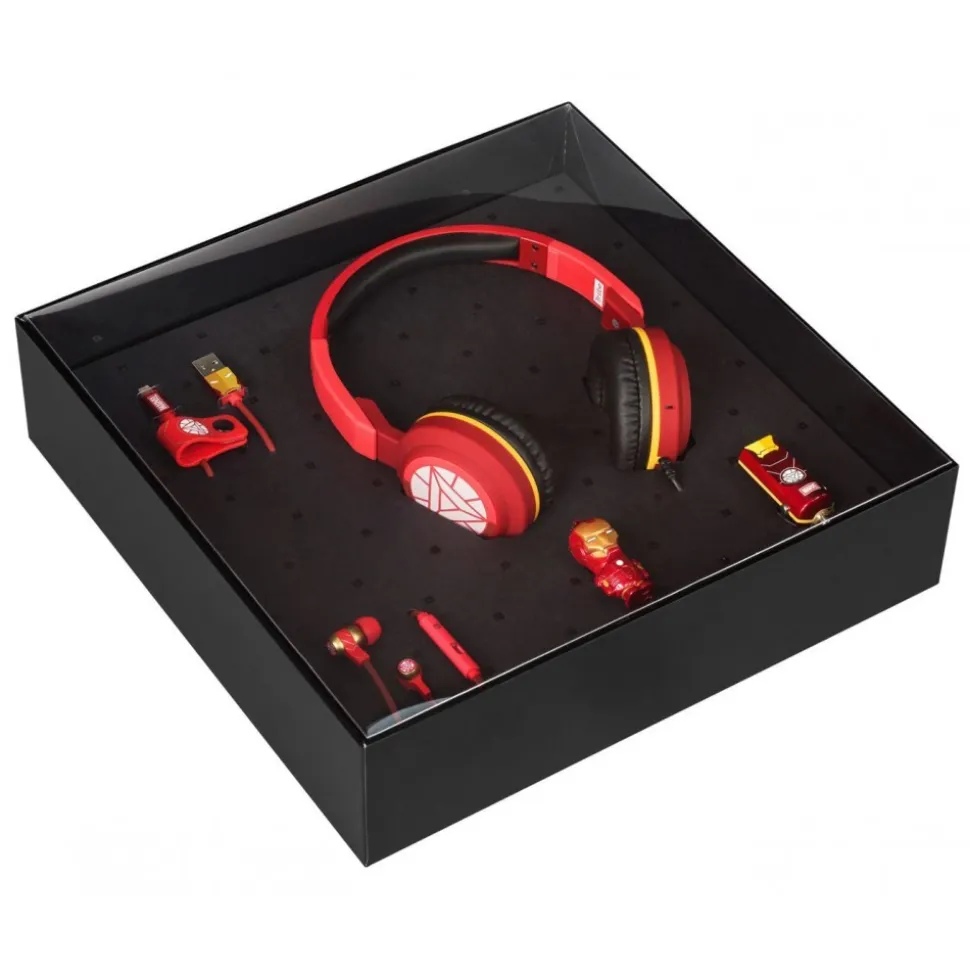 Tribe - Iron Man - Marvel - Gift Box - 16 GB USB Stick - Car Charger - Earphones - On-Ear Headphones - Micro USB Cable - Avvenice