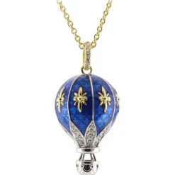 Tsars Collection - Bicolor Blue Hot Air Balloon Necklace with Zircons - Handmade in Swiss - Luxury Exclusive Collection - Avvenice