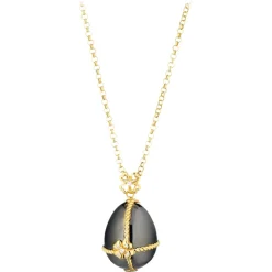 Tsars Collection - Black Four-Leaf Clover Gold Necklace - Handmade in Swiss - Luxury Exclusive Collection - Avvenice